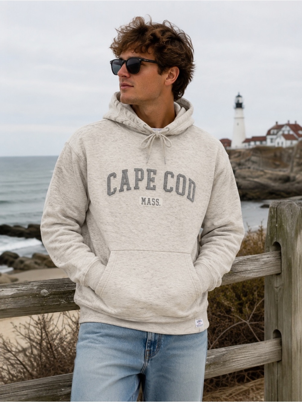 Cuffy’s Cape Cod Hoodie Men’s L Oatmeal Heather Embroidered Logo Pullover Hoodie